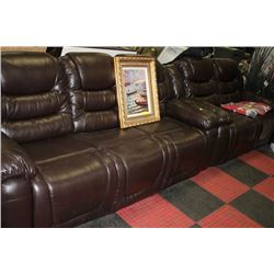 NEW CHOCOLATE BROWN LEATHER RECLINING SOFA AND