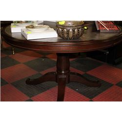 WOOD AND STONETOP ROUND PEDESTAL TABLE