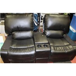 BLACK LEATHERETTE RECLINING LOVE SEAT