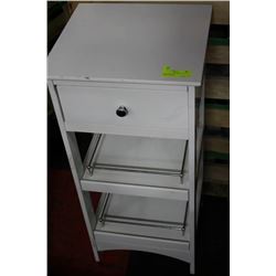 WHITE WOODEN PEDESTAL TABLE WITH 1 DRAWER