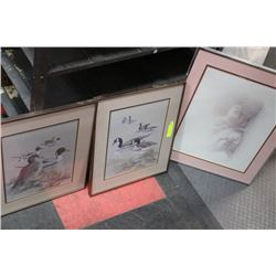 PAIR OF FRAMED DUCK PRINTS SOLD W CAT PICTURE