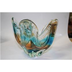 BLUE AND ORANGE ART GLASS BOWL