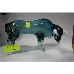 BLUE ART GLASS BULL