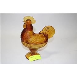 ESTATE HEN ON NEST AMBER GLASS DISH