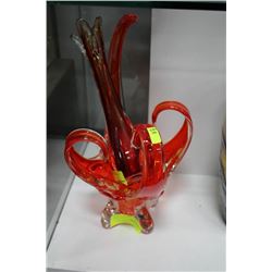 RED ART GLASS VASE SOLD W BOWL
