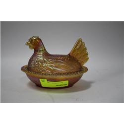 ESTATE CARNIVAL GLASS HEN ON NEST