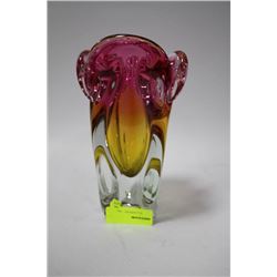 PINK AND YELLOW ART GLASS VASE