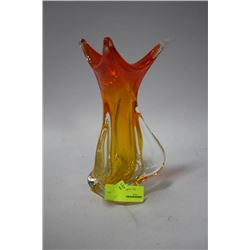 YELLOW AND PINK ART GLASS VASE