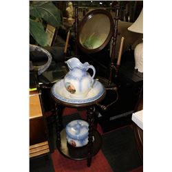 VINTAGE WOOD WASH BASIN WITH CERAMIC BOWL