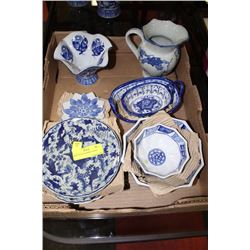 TRAY OF BLUE & WHITE DISHES