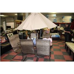 PATIO TABLE W/ 6 CHAIRS & UMBRELLA