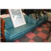Image 1 : GREEN LEATHER SOFA LOVE SEAT AND CHAIR