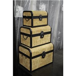 SET OF 3 LEATHER AND SUEDE HOPE CHESTS