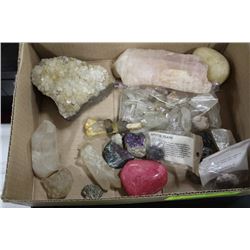 BOX W/ MEDIORITE OXIDE, QUARTZ CRYSTALS,
