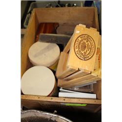 VINTAGE WOODEN BOX W/ CONTENTS