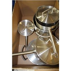BOX OF J.A. HENKLES STAINLESS STEEL COOKEWARE