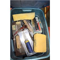 BLUE TOTE OF DRYWALL & GROUTING SUPPLES