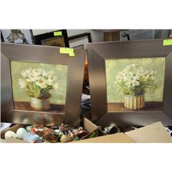 TWO GOLD COLORED FRAMED PICTURES