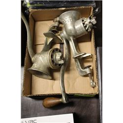 2 VINTAGE CAST STAINLESS STEEL MEAT GRINDERS