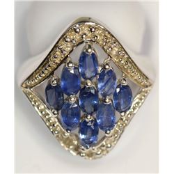 STERLING SILVER SAPPHIRE(1.6CT) & DIAMOND(0.13CT)