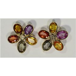 14K GOLD MULTI-COLOURED SAPPHIRE(6.4CT) EARRINGS