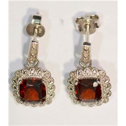 STERLING SILVER GARNET & DIAMOND EARRINGS