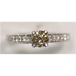 14K WHITE GOLD YELLOW-BROWN DIAMOND(0.49CT) & 10