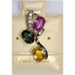 14K WHITE GOLD MULTI-COLOURED SAPPHIRE(1.8CT) &
