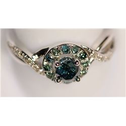 14K WHITE GOLD BLUE DIAMOND(0.6CT) & 22 SIDE WHITE