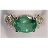 Image 1 : 14K WHITE GOLD EMERALD(3.2CT) & 12 SIDE DIAMONDS.
