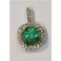 14K WHITE GOLD EMERALD(0.42CT) & 23 SIDE DIAMONDS