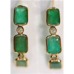 14K GOLD EMERALD(3.5CT) & DIAMOND(0.11CT) EARRINGS