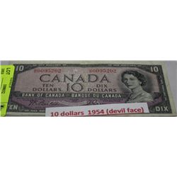 1954  CANADIAN $10 BILL DEVILS FACE