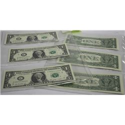 6 CONSECUTIVE S/N, UNCIRCULATED AMERICAN $1 BILL