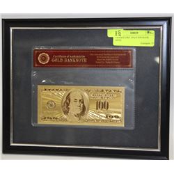 FRAMED 24KT GOLD $100 BANK NOTE