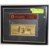 Image 1 : FRAMED 24KT GOLD $100 BANK NOTE