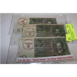 3 1ST ISSUE DIVISION 10 MARK BANKNOTES WITH HITLER