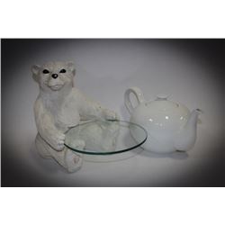 BOX W/ POLAR BEAR & GLASS DISH DISPLAY