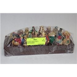 WOODEN DISPLAY W/ 16 CHINESE GOD FIGURINES