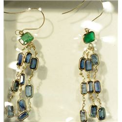 14K GOLD EMERALD (1CT) & SAPPHIRE (6.3CT) EARRINGS