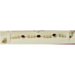 14K GOLD CLASP PEARL & RUBY (7.5CT) BRACELET