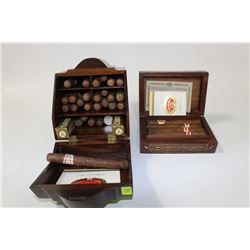 TWO CIGAR BOXES WITH CONTENTS
