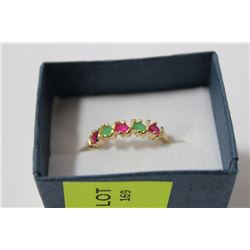 NATURAL RUBY, EMERALD RING, SILVER .925% SIZE 8.5