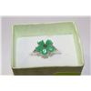 Image 1 : NATURAL EMERALD, SILVER .925% RING SIZE 8.5 (2.8G)