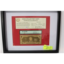 GOLD AMERICAN $2 BANKNOTE
