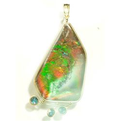 14K GOLD IMPERIAL AMMOLITE & BLUE DIAMOND (0.54CT)