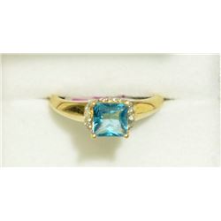 10K GOLD BLUE TOPAZ & DIAMOND (0.1CT) RING