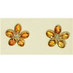 14K GOLD ORANGE SAPPHIRE (5.7CT) & DIAMOND(0.12CT)