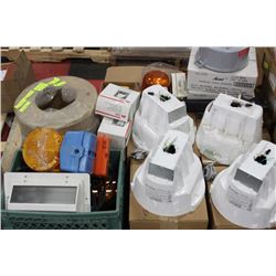 PALLET WITH STREET LIGHT FIXTURES , HARDHAT