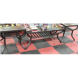 3 PC METAL AND STONE TOP COFFEE TABLE SET